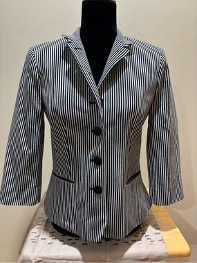 Chaps Black and White Vertical Stripe Women's Blazer